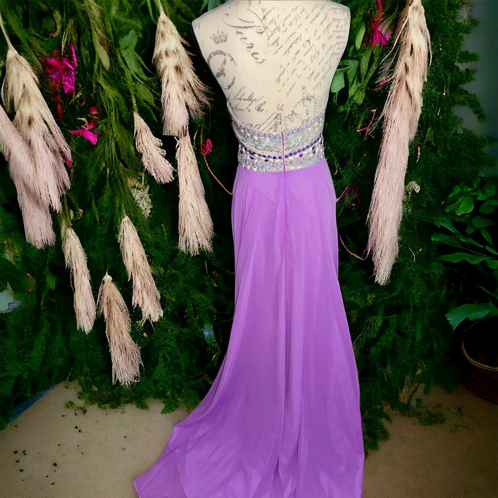 Purple Orchid Beaded Halter Maxi Gown Dave & Johnny Formal Dress 1/2 - Picture 5 of 11